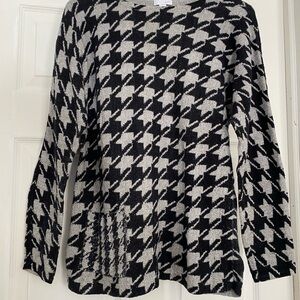 J.Jill Womens Pullover Sweater Black Gray Houndstooth Long Sleeve Jewel Neck S